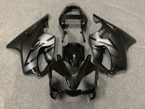 Black and Matte Black Fairing Kit for a 2001, 2002, 2003 Honda CBR600F4i motorcycle