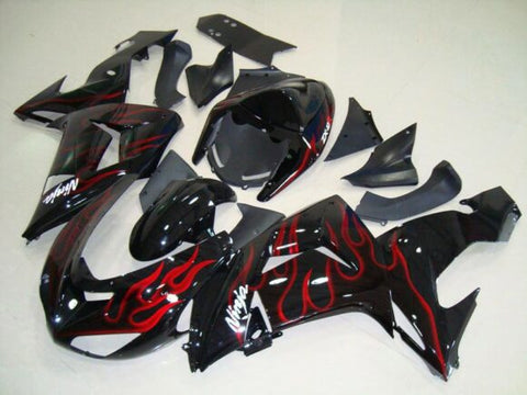 Fairing Kit For A Kawasaki ZX10R (2006-2007) Black & Red Flame