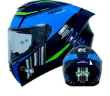Blue, Green & Gray Shocks Motorcycle Helmet at KingsMotorcycleFairings.com
