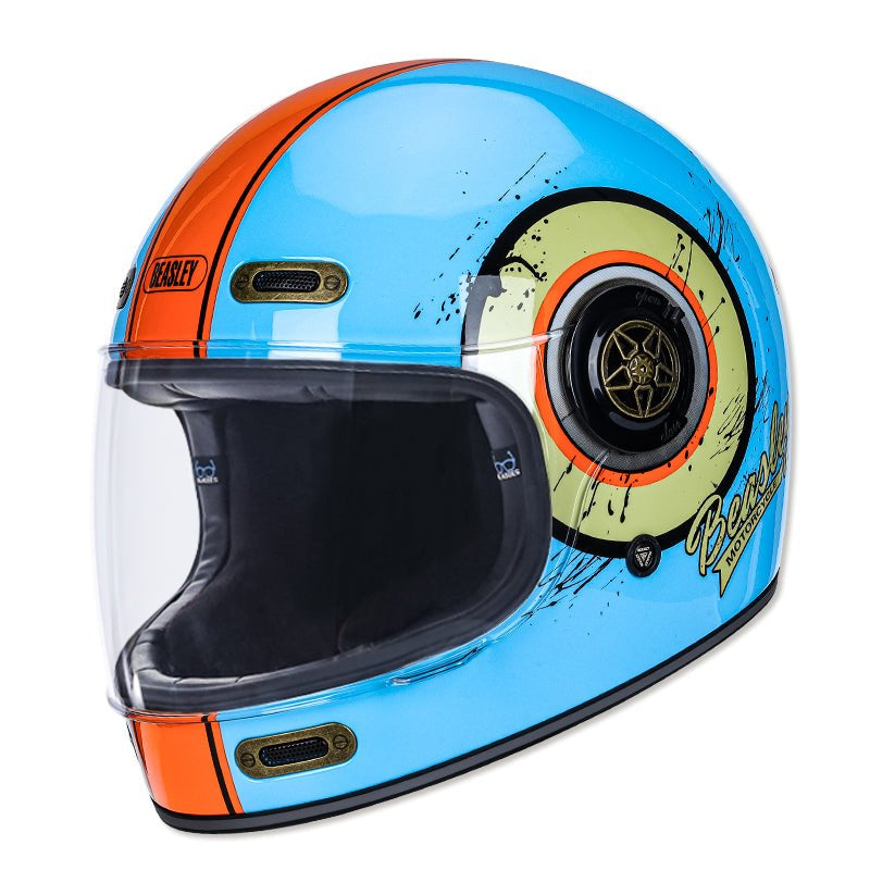 Blue, Orange Beasley Motorcycle Helmet