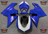Blue and White Fairing Kit for a 2007, 2008, 2009, 2010, 2011, 2012, 2013 & 2014 Ducati 848 motorcycle