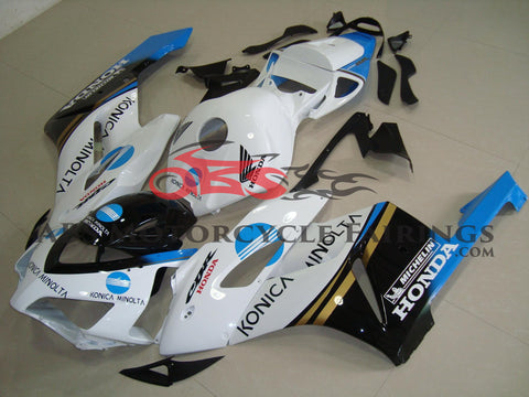 White, Black and Blue Konica Minolta Fairing Kit for a 2004 & 2005 Honda CBR1000RR motorcycle