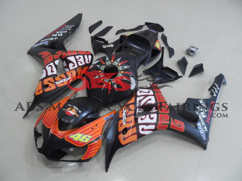 Matte Black and Orange ROSSI Fairing Kit for a 2006 & 2007 Honda CBR1000RR motorcycle