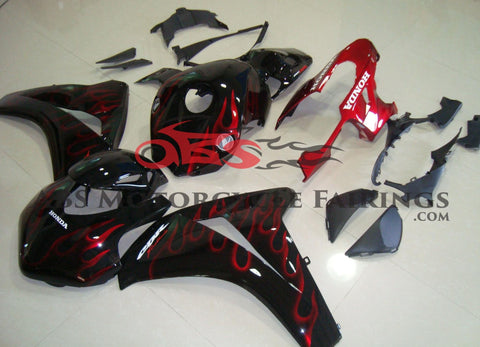 Black and Candy Apple Red Flame Fairing Kit for a 2008, 2009, 2010 & 2011 Honda CBR1000RR motorcycle
