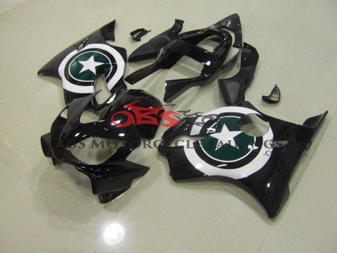 Gloss Black Star Shield Fairing Kit for a 2001, 2002, 2003 Honda CBR600F4i motorcycle