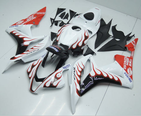 Honda CBR600RR (2007-2008) White, Black & Red Flame Fairings