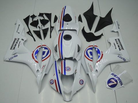 Honda CBR600RR (2007-2008) White, Red & Blue Stripe R Fairings