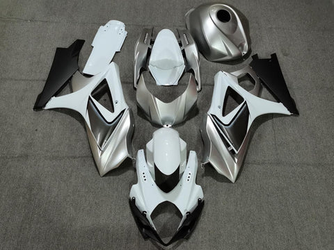 White, Silver and Black Fairing Kit for a 2007 & 2008 Suzuki GSX-R1000 motorcycle