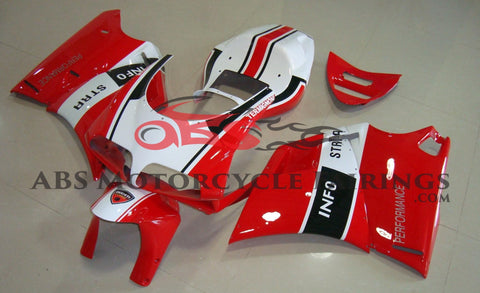 Red, White & Black INFO STRA Fairing Kit for a 1994, 1995, 1996, 1997, 1998, 1999, 2000, 2001, 2002 & 2003 Ducati 748 motorcycle