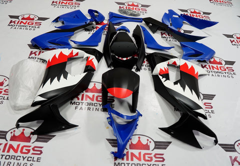 Fairing kit for a Kawasaki Ninja ZX10R (2008-2010) Black, Blue, White & Red Shark Teeth