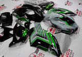 Nardo Gray, Black and Green Fairing Kit for a 2006, 2007, 2008, 2009, 2010 & 2011 Kawasaki Ninja ZX-14R motorcycle.