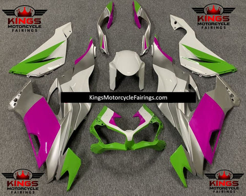 White, Silver, Pink & Green Fairing Kit for a 2019, 2020, 2021, 2022 & 2023 Kawasaki Ninja ZX-6R 636 motorcycle at KingsMotorcycleFairings.com