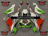 White, Silver, Red and Green Fairing Kit for a 2019, 2020, 2021, 2022 & 2023 Kawasaki Ninja ZX-6R 636 motorcycle - KingsMotorcycleFairings.com