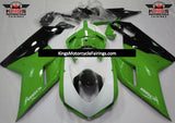 White, Green and Black Fairing Kit for a 2007, 2008, 2009, 2010, 2011, 2012, 2013 & 2014 Ducati 848 motorcycle. The photos used are examples. Your new Ducati 848 fairing kit will have 848 decals