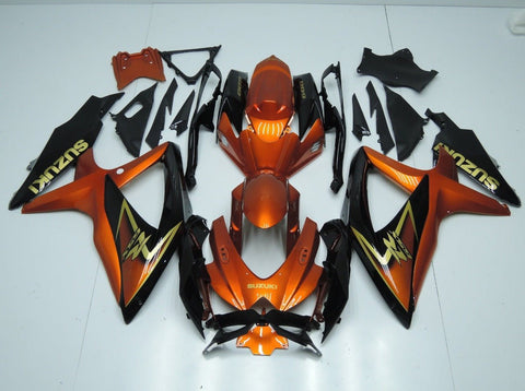 Orange, Gold and Black Fairing Kit for a 2008, 2009, & 2010 Suzuki GSX-R600 motorcycle
