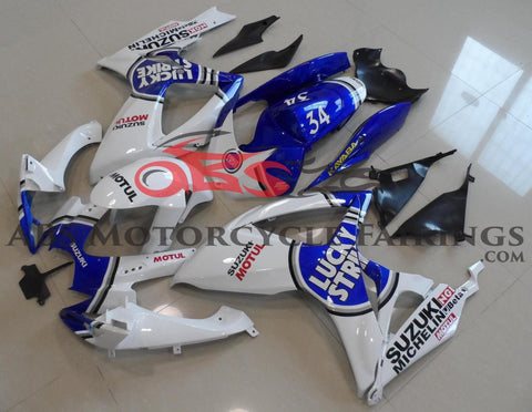 White and Blue Lucky Strike Fairing Kit for a 2006 & 2007 Suzuki GSX-R600 motorcycle