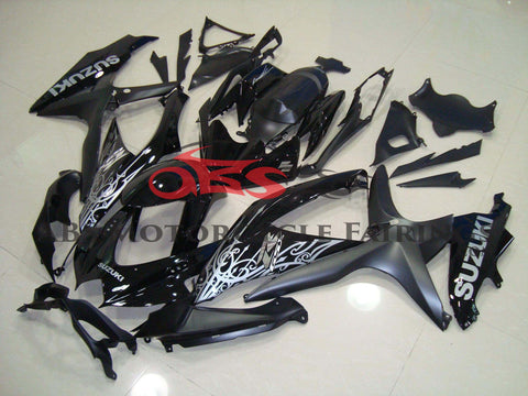 Black and Silver Tribal Fairing Kit for a 2008, 2009 & 2010 Suzuki GSX-R750 motorcycle