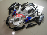 White, Matte Black and Blue Fairing Kit for a 2008, 2009 & 2010 Suzuki GSX-R750 motorcycle