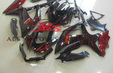 Black and Candy Apple Red Flame Fairing Kit for a 2008, 2009, & 2010 Suzuki GSX-R600 motorcycle