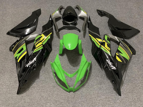 Black, Green, Yellow and Gray Fairing Kit for a 2013, 2014, 2015, 2016, 2017 & 2018 Kawasaki ZX-6R 636 motorcycle