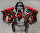 Black and Red Flame Fairing Kit for a 2000, 2001 & 2002 Kawasaki ZX-6R 636 motorcycle