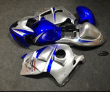 Blue and Silver Fairing Kit for a 1999, 2000, 2001, 2002, 2003, 2004, 2005, 2006, & 2007 Suzuki GSX-R1300 Hayabusa motorcycle