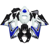 White, Blue and Black Yoshimura Fairing Kit for a 2007 & 2008 Suzuki GSX-R1000 motorcycle.