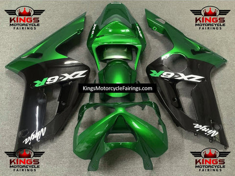 Fairing kit for a Kawasaki ZX6R 636 (2003-2004) Green, Black & White