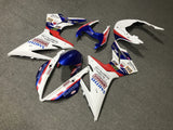 White, Blue and Red Smiths Fairing Kit for a 2013, 2014, 2015 & 2016 Triumph Daytona 675 motorcycle.