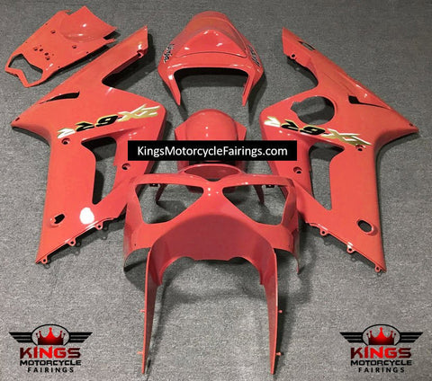 Fairing kit for a Kawasaki ZX6R 636 (2003-2004) Red Grapefruit, Gold & Black