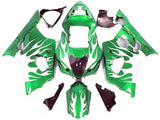 Green and White Flame Fairing Kit for a 2003 & 2004 Suzuki GSX-R1000 motorcycle