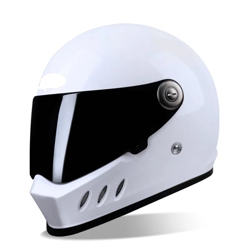 black gear white helmet motorcycle White Triple Gill HNJ Motorcycle Helmet with Black Visor