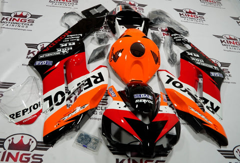 HONDA CBR1000RR (2006-2007) BLACK, ORANGE, WHITE & RED REPSOL FAIRINGS at KingsMotorcycleFairings.com