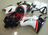 White, Dark Blue and Red Fairing Kit for a 2002, 2003, 2004, 2005, 2006, 2007, 2008, 2009, 2010, 2011, 2012 and 2013 Honda VFR800 motorcycle