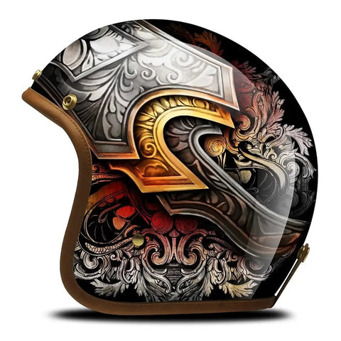 Hand Painted Battle of the Sacred Valley Retro Motorcycle Helmet is brought to you by KingsMotorcycleFairings.com