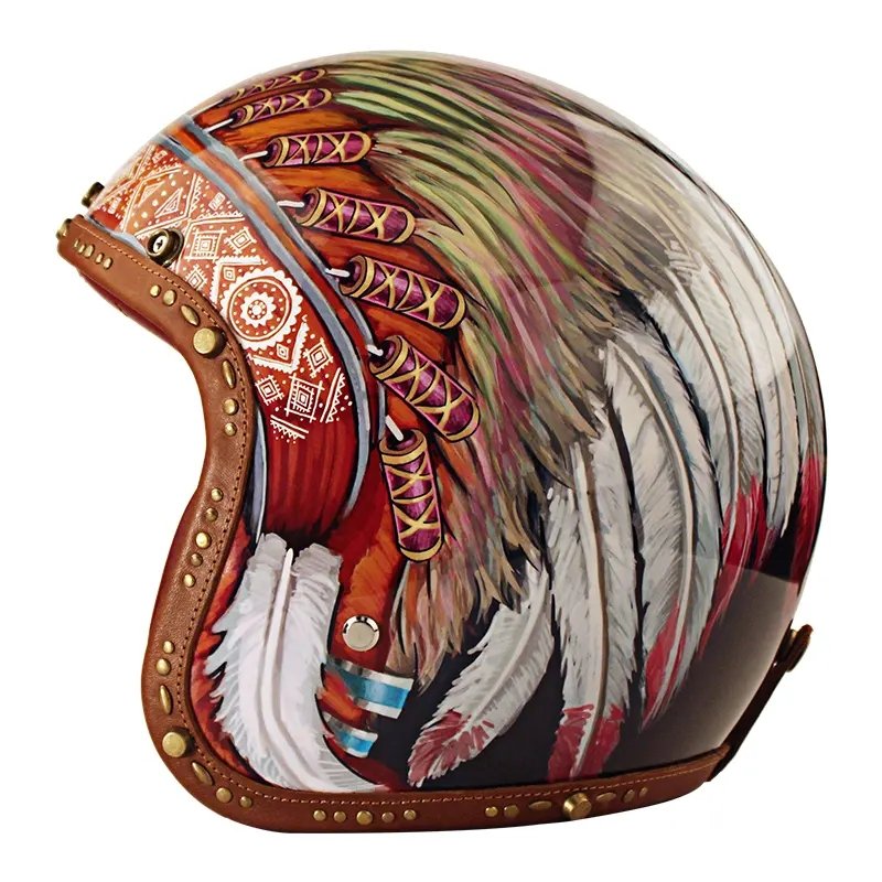 Hand Painted Motorcycle Helmet, Feather Headdress Hand Painted Motorcycle Helmet, Feather Headdress