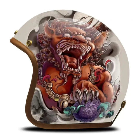 Hand Painted Foo Dog Motorcycle Helmet is brought to you by KingsMotorcycleFairings.com