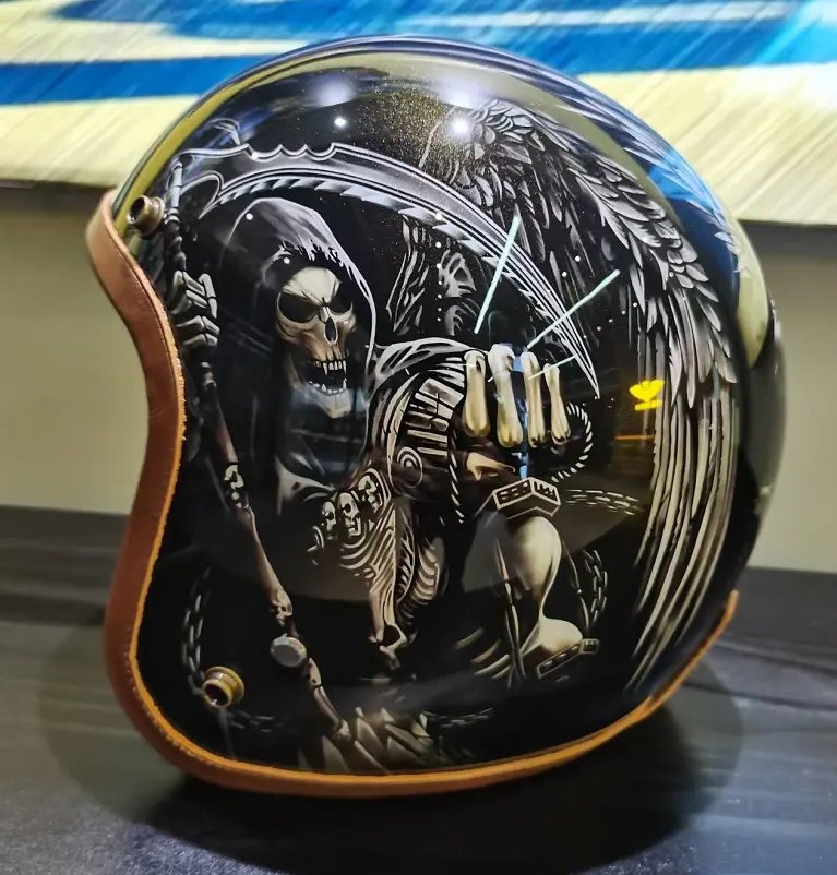 airbrush design motorcycle helmet Hand Painted Motorcycle Helmet | Black Grim Reaper