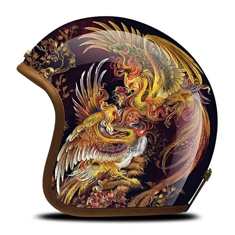 Hand Painted Motorcycle Helmet | Yellow Phoenix Bird Hand Painted Motorcycle Helmet | Yellow Phoenix Bird