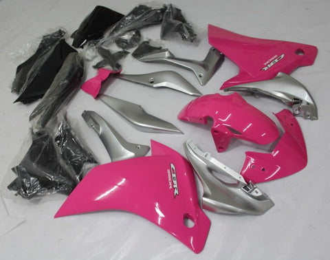 Pink and Silver Fairing Kit for a 2011, 2012, 2013 & 2014 Honda CBR250R motorcycle