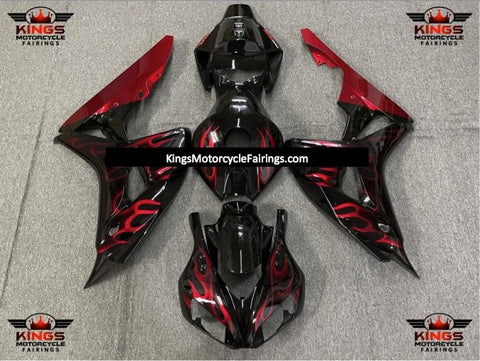 Honda CBR1000RR Fairings (2006-2007) Black, Red Flame at KingsMotorcycleFairings.com