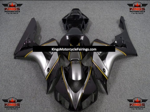 Honda CBR1000RR Fairings (2006-2007) Black, Silver, Yellow Pinstripe at KingsMotorcycleFairings.com