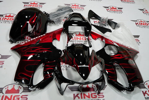 Honda CBR600F4i Fairings (2001-2003) Black, Candy Apple Red Flame at KingsMotorcycleFairings.com