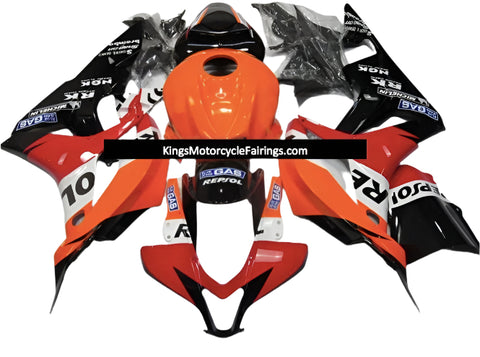 Honda CBR600RR Fairings (2007-2008) Black, Red, Orange Repsol at KingsMotorcycleFairings.com