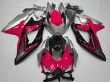 Hot Pink, Silver and Black Fairing Kit for a 2008, 2009, & 2010 Suzuki GSX-R600 motorcycle