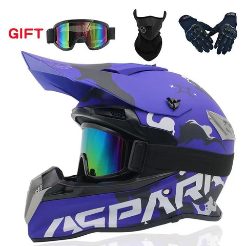 Motocross Helmet - Matte Blue, White, Black & Silver Splash at KingsMotorcycleFairings.com