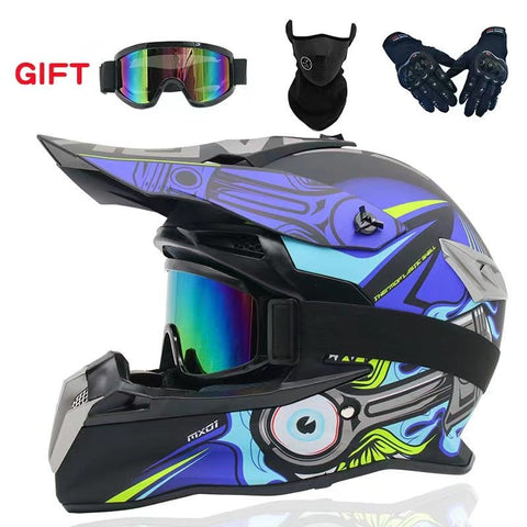 Matte Black, Blue, Gray, Turquoise & Yellow Piston Dirt Bike Motorcycle Helmet at KingsMotorcycleFairings.com