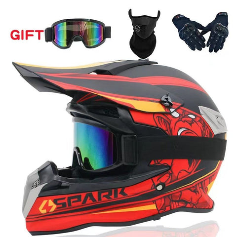 Motocross Helmet - Matte Black, Red & Yellow Monkey at KingsMotorcycleFairings.com