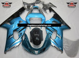 Light Blue, Silver and Black Fairing Kit for a 2000, 2001, 2002 & 2003 Suzuki GSX-R600 motorcycle