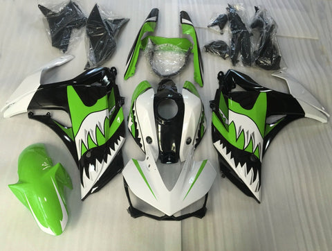 Yamaha YZF-R3 (2015-2018) White, Green & Black Shark Teeth Fairings